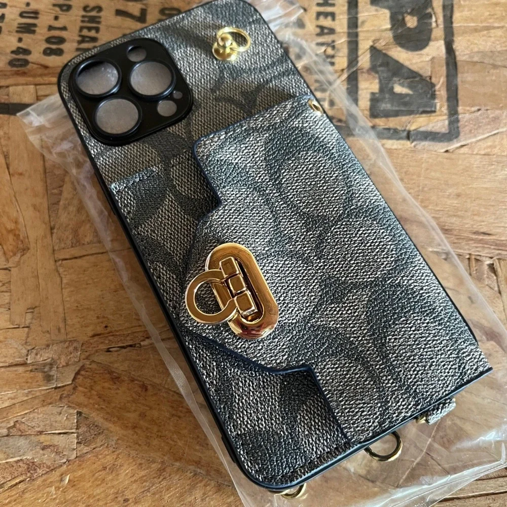 Luxury Inspired Wallet Phone Case Crossbody Charcoal Gray iPhone 13 Pro Max